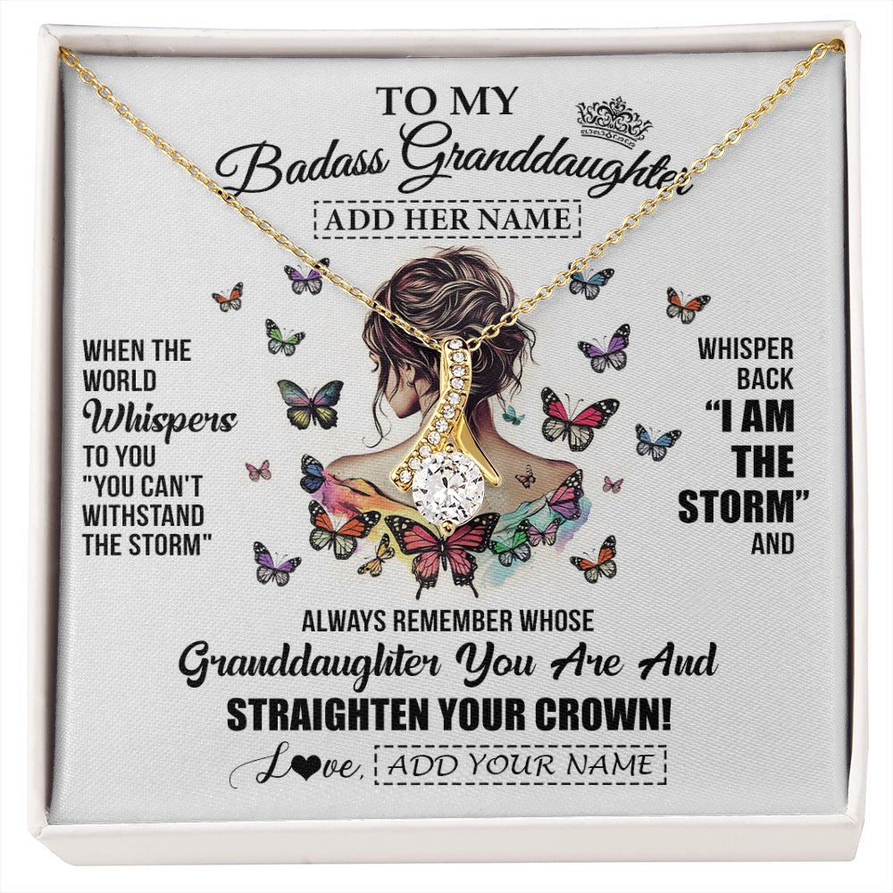 Alluring Beauty Necklace 18K Yellow Gold Finish | 1 | Personalized To My Badass Granddaughter I Am The Storm Necklace From Grandpa Papa Beautiful Granddaughter Birthday Gifts Christmas Gift Box Message Card | https://siriusteestore.