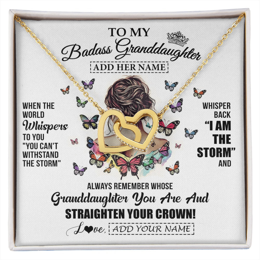 Interlocking Hearts Necklace 18K Yellow Gold Finish | 1 | Personalized To My Badass Granddaughter I Am The Storm Necklace From Grandpa Papa Beautiful Granddaughter Birthday Gifts Christmas Gift Box Message Card | https://siriusteestore.