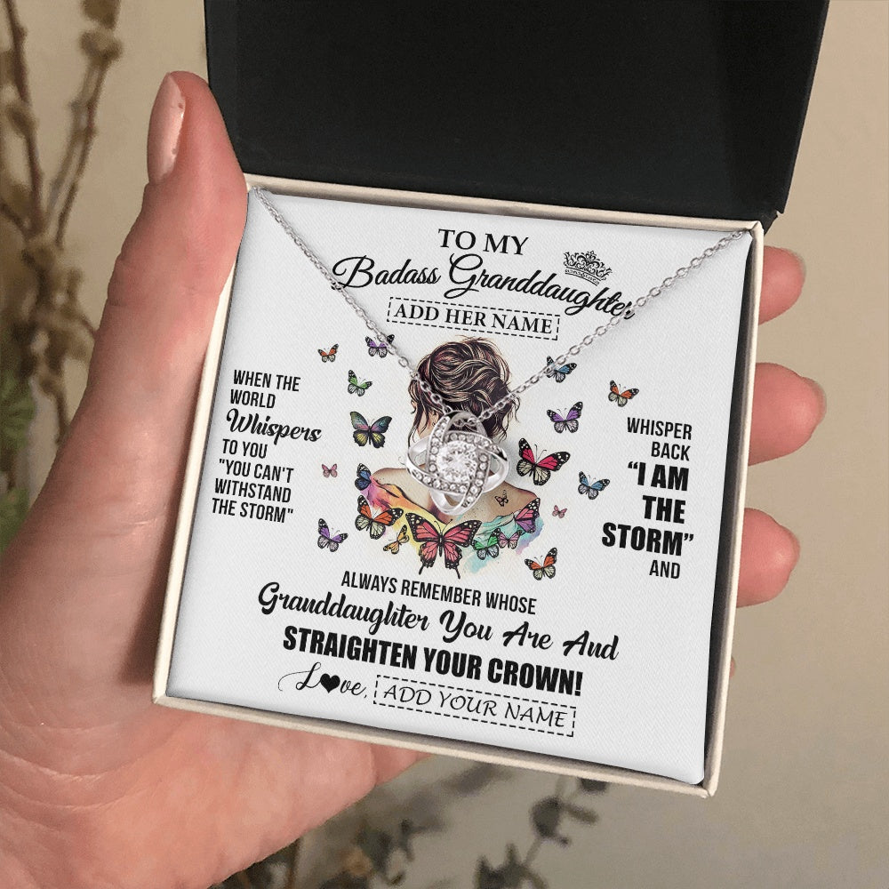 Love Knot Necklace 14K White Gold Finish | 2 | Personalized To My Badass Granddaughter I Am The Storm Necklace From Grandpa Papa Beautiful Granddaughter Birthday Gifts Christmas Gift Box Message Card | https://siriusteestore.