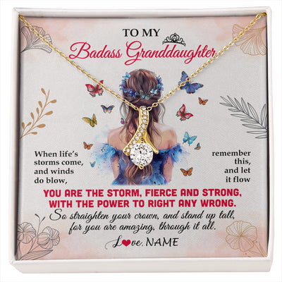 Alluring Beauty Necklace 18K Yellow Gold Finish | 1 | Personalized To My Badass Granddaughter Necklace From Grandma Grandpa Floral Butterfly Granddaughter Birthday Gifts Christmas Customized Gift Box Message Card | siriusteestore