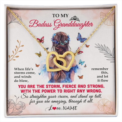 Interlocking Hearts Necklace 18K Yellow Gold Finish | 1 | Personalized To My Badass Granddaughter Necklace From Grandma Grandpa Floral Butterfly Granddaughter Birthday Gifts Christmas Customized Gift Box Message Card | siriusteestore