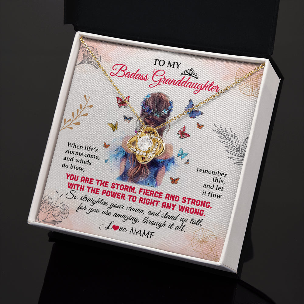 Love Knot Necklace 18K Yellow Gold Finish | 2 | Personalized To My Badass Granddaughter Necklace From Grandma Grandpa Floral Butterfly Granddaughter Birthday Gifts Christmas Customized Gift Box Message Card | siriusteestore