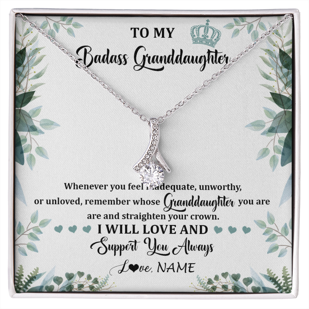 Alluring Beauty Necklace 14K White Gold Finish | 1 | Personalized To My Badass Granddaughter Necklace From Grandma Grandpa Straighten Your Crown Granddaughter Birthday Christmas Customized Gift Box Message Card | siriusteestore