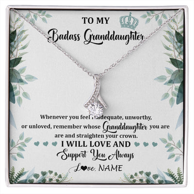 Alluring Beauty Necklace 14K White Gold Finish | 1 | Personalized To My Badass Granddaughter Necklace From Grandma Grandpa Straighten Your Crown Granddaughter Birthday Christmas Customized Gift Box Message Card | siriusteestore