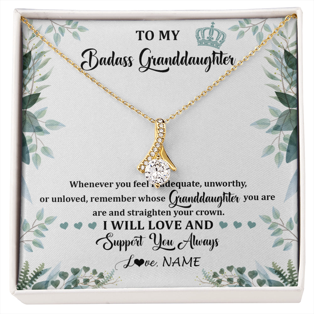 Alluring Beauty Necklace 18K Yellow Gold Finish | 1 | Personalized To My Badass Granddaughter Necklace From Grandma Grandpa Straighten Your Crown Granddaughter Birthday Christmas Customized Gift Box Message Card | siriusteestore