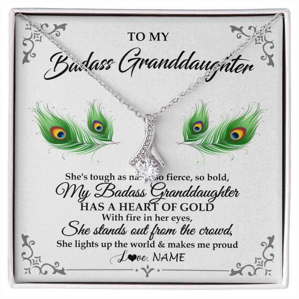 Alluring Beauty Necklace 14K White Gold Finish | 1 | Personalized To My Badass Granddaughter Necklace From Grandma Love You Always Granddaughter Birthday Graduation Christmas Customized Gift Box Message Card | siriusteestore