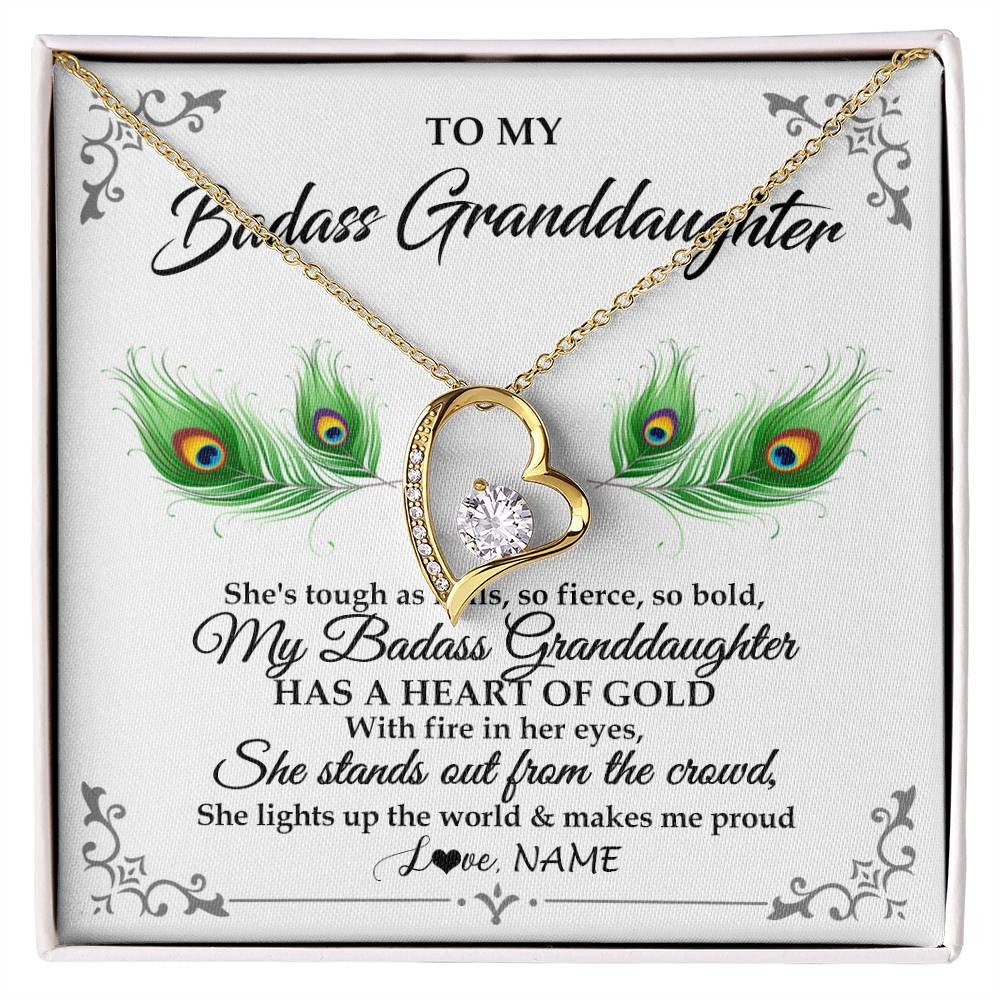 Forever Love Necklace 18K Yellow Gold Finish | 1 | Personalized To My Badass Granddaughter Necklace From Grandma Love You Always Granddaughter Birthday Graduation Christmas Customized Gift Box Message Card | siriusteestore