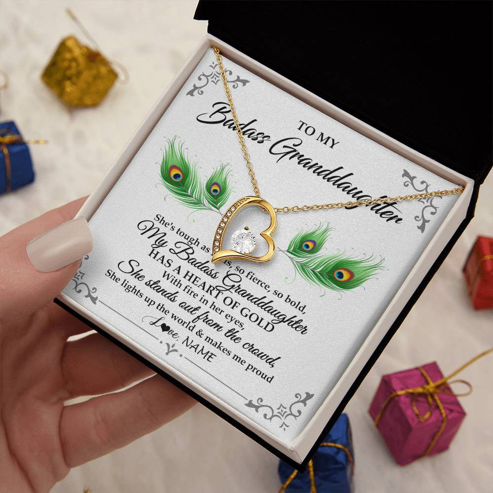 Forever Love Necklace 18K Yellow Gold Finish | 2 | Personalized To My Badass Granddaughter Necklace From Grandma Love You Always Granddaughter Birthday Graduation Christmas Customized Gift Box Message Card | siriusteestore
