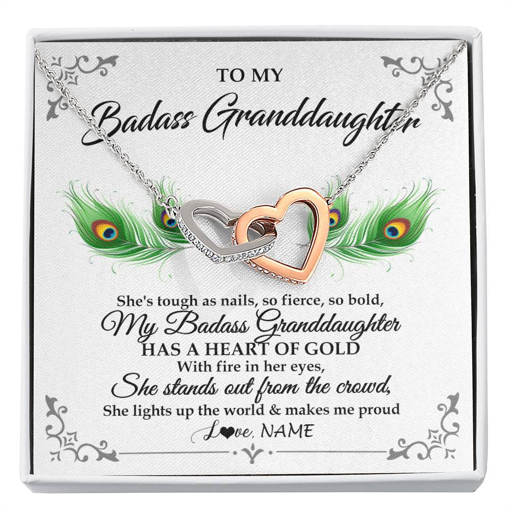 Interlocking Hearts Necklace Stainless Steel & Rose Gold Finish | 1 | Personalized To My Badass Granddaughter Necklace From Grandma Love You Always Granddaughter Birthday Graduation Christmas Customized Gift Box Message Card | siriusteestore