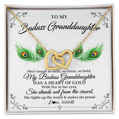 Interlocking Hearts Necklace 18K Yellow Gold Finish | 1 | Personalized To My Badass Granddaughter Necklace From Grandma Love You Always Granddaughter Birthday Graduation Christmas Customized Gift Box Message Card | siriusteestore