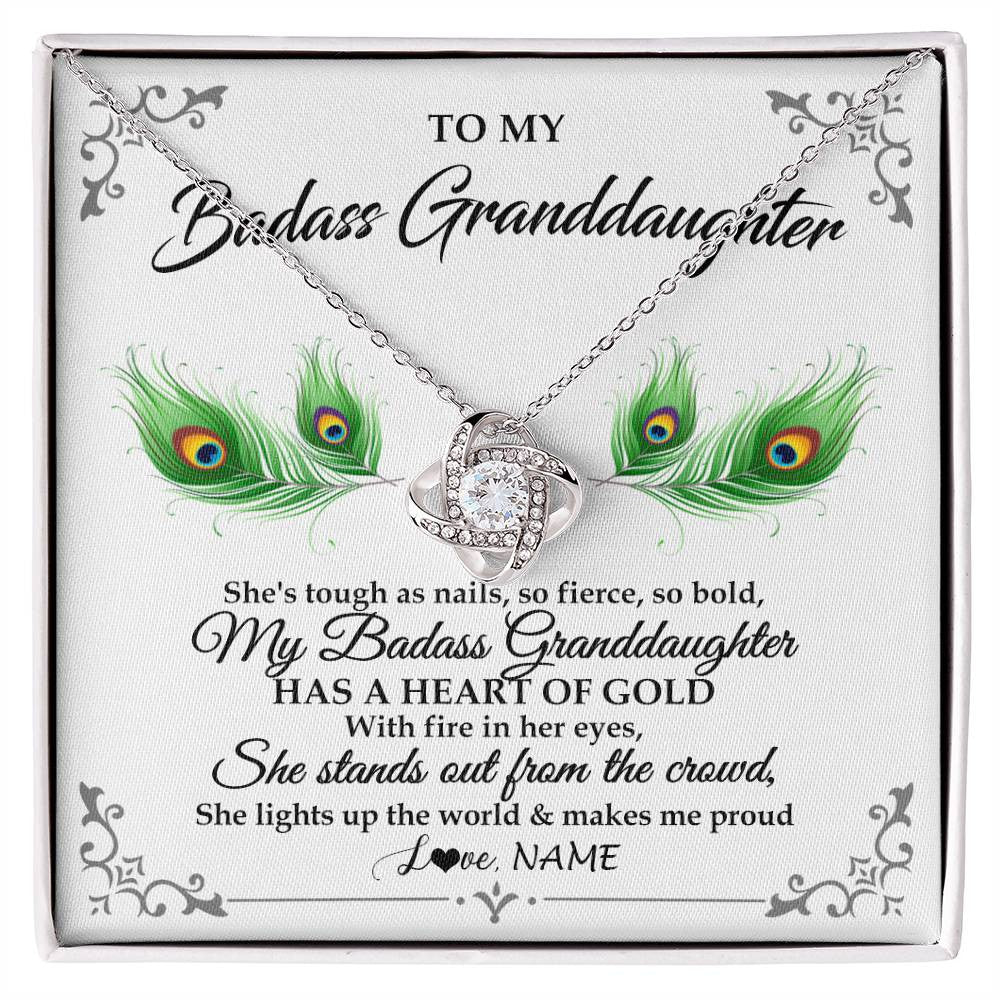 Love Knot Necklace 14K White Gold Finish | 1 | Personalized To My Badass Granddaughter Necklace From Grandma Love You Always Granddaughter Birthday Graduation Christmas Customized Gift Box Message Card | siriusteestore