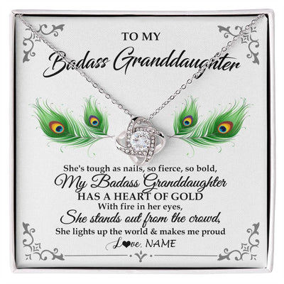 Love Knot Necklace 14K White Gold Finish | 1 | Personalized To My Badass Granddaughter Necklace From Grandma Love You Always Granddaughter Birthday Graduation Christmas Customized Gift Box Message Card | siriusteestore