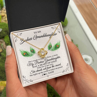 Love Knot Necklace 18K Yellow Gold Finish | 2 | Personalized To My Badass Granddaughter Necklace From Grandma Love You Always Granddaughter Birthday Graduation Christmas Customized Gift Box Message Card | siriusteestore