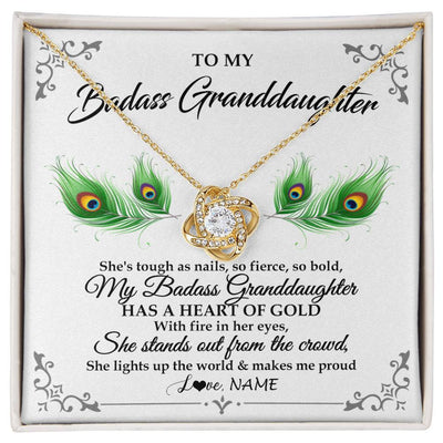 Love Knot Necklace 18K Yellow Gold Finish | 1 | Personalized To My Badass Granddaughter Necklace From Grandma Love You Always Granddaughter Birthday Graduation Christmas Customized Gift Box Message Card | siriusteestore