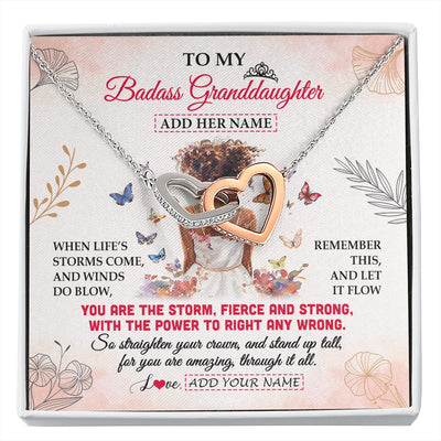 Interlocking Hearts Necklace Stainless Steel & Rose Gold Finish | 1 | Personalized To My Badass Granddaughter Necklace From Grandma Papa Floral Butterfly African Afro Granddaughter Birthday Gifts Christmas Gift Box Message Card | https://siriusteestore.
