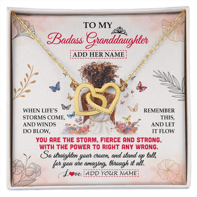 Interlocking Hearts Necklace 18K Yellow Gold Finish | 1 | Personalized To My Badass Granddaughter Necklace From Grandma Papa Floral Butterfly African Afro Granddaughter Birthday Gifts Christmas Gift Box Message Card | https://siriusteestore.