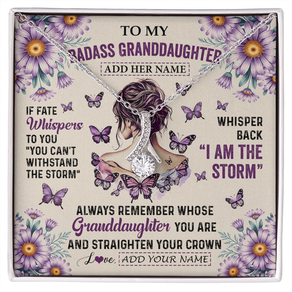 Alluring Beauty Necklace 14K White Gold Finish | 1 | Personalized To My Badass Granddaughter Necklace From Grandma Purple Butterfly I Am The Storm Granddaughter Gifts Birthday Christmas Gift Box Message Card | https://siriusteestore.