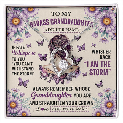 Forever Love Necklace 14K White Gold Finish | 1 | Personalized To My Badass Granddaughter Necklace From Grandma Purple Butterfly I Am The Storm Granddaughter Gifts Birthday Christmas Gift Box Message Card | https://siriusteestore.
