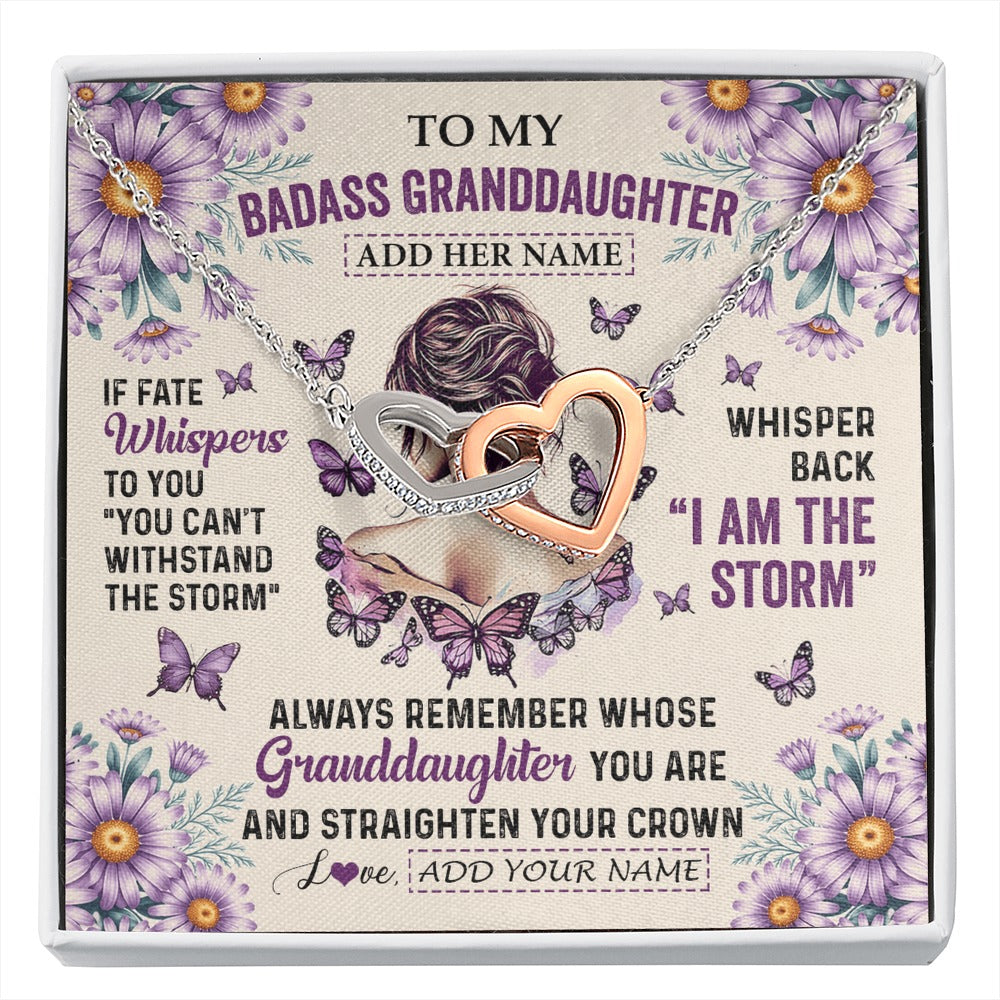 Interlocking Hearts Necklace Stainless Steel & Rose Gold Finish | 1 | Personalized To My Badass Granddaughter Necklace From Grandma Purple Butterfly I Am The Storm Granddaughter Gifts Birthday Christmas Gift Box Message Card | https://siriusteestore.