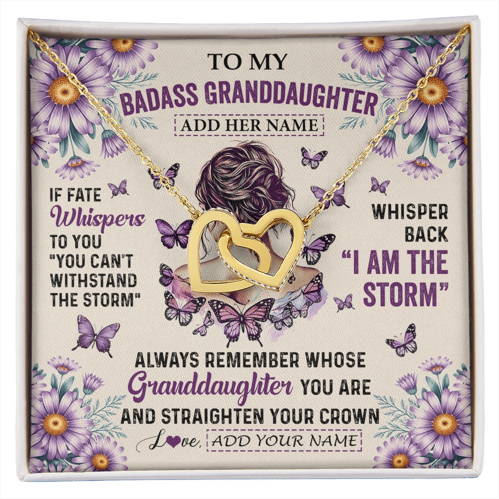 Interlocking Hearts Necklace 18K Yellow Gold Finish | 1 | Personalized To My Badass Granddaughter Necklace From Grandma Purple Butterfly I Am The Storm Granddaughter Gifts Birthday Christmas Gift Box Message Card | https://siriusteestore.
