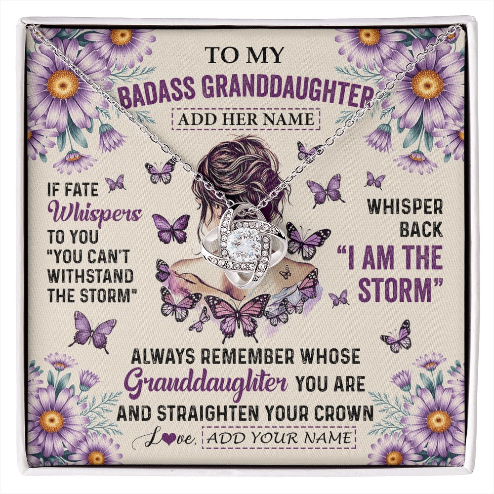 Love Knot Necklace 14K White Gold Finish | 1 | Personalized To My Badass Granddaughter Necklace From Grandma Purple Butterfly I Am The Storm Granddaughter Gifts Birthday Christmas Gift Box Message Card | https://siriusteestore.