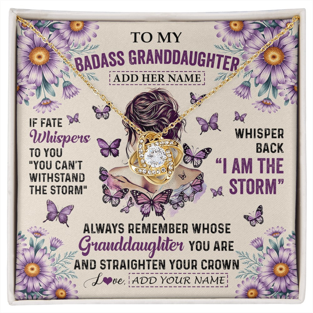 Love Knot Necklace 18K Yellow Gold Finish | 1 | Personalized To My Badass Granddaughter Necklace From Grandma Purple Butterfly I Am The Storm Granddaughter Gifts Birthday Christmas Gift Box Message Card | https://siriusteestore.