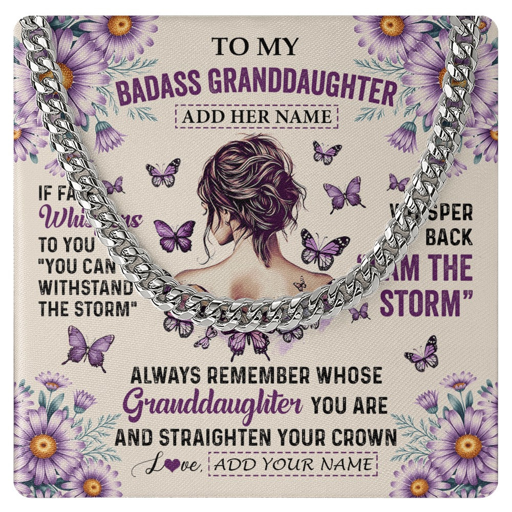 Cuban Link Chain Necklace Stainless Steel | 1 | Personalized To My Badass Granddaughter Necklace From Grandma Purple Butterfly I Am The Storm Granddaughter Gifts Birthday Christmas Gift Box Message Card Shirt & Hoodie | https://siriusteestore.