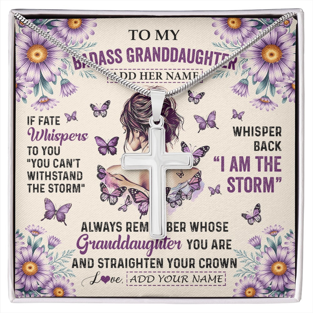 Stainless Cross Necklace Stainless Steel | 1 | Personalized To My Badass Granddaughter Necklace From Grandma Purple Butterfly I Am The Storm Granddaughter Gifts Birthday Christmas Gift Box Message Card Shirt & Hoodie | https://siriusteestore.