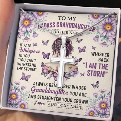 Stainless Cross Necklace Stainless Steel | 2 | Personalized To My Badass Granddaughter Necklace From Grandma Purple Butterfly I Am The Storm Granddaughter Gifts Birthday Christmas Gift Box Message Card Shirt & Hoodie | https://siriusteestore.
