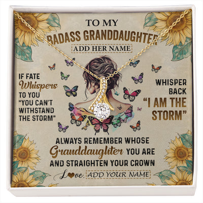 Alluring Beauty Necklace 18K Yellow Gold Finish | 1 | Personalized To My Badass Granddaughter Necklace From Grandpa Papa I Am The Storm Granddaughter Gifts Birthday Christmas Customized Gift Box Message Card | siriusteestore
