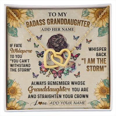 Interlocking Hearts Necklace 18K Yellow Gold Finish | 1 | Personalized To My Badass Granddaughter Necklace From Grandpa Papa I Am The Storm Granddaughter Gifts Birthday Christmas Customized Gift Box Message Card | siriusteestore