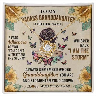Love Knot Necklace 18K Yellow Gold Finish | 1 | Personalized To My Badass Granddaughter Necklace From Grandpa Papa I Am The Storm Granddaughter Gifts Birthday Christmas Customized Gift Box Message Card | siriusteestore