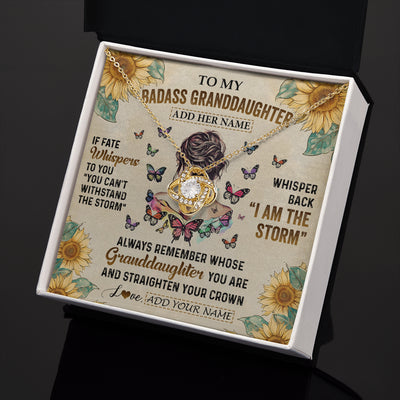Love Knot Necklace 18K Yellow Gold Finish | 2 | Personalized To My Badass Granddaughter Necklace From Grandpa Papa I Am The Storm Granddaughter Gifts Birthday Christmas Customized Gift Box Message Card | siriusteestore