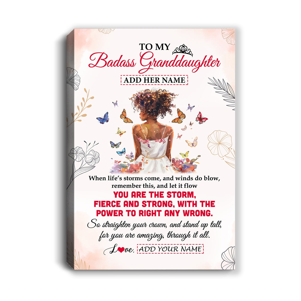 Personalized To My Badass Granddaughter Tumbler From Grandma Floral Butterfly African Afro Girl Granddaughter Birthday Gifts Christmas Custom Wall Art Framed Canvas | siriusteestore