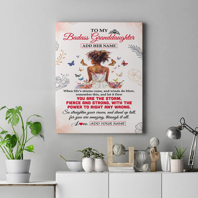 Personalized To My Badass Granddaughter Tumbler From Grandma Floral Butterfly African Afro Girl Granddaughter Birthday Gifts Christmas Custom Wall Art Framed Canvas | siriusteestore