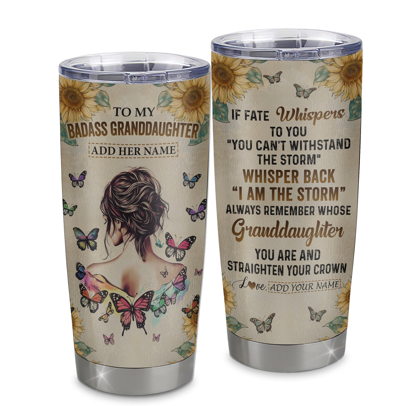 Personalized To My Badass Granddaughter Tumbler From Grandpa Papa I Am The Storm Granddaughter Gifts Birthday Christmas Custom Stainless Steel Cup Travel Mug | siriusteestore