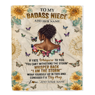 Personalized To My Badass Niece Blanket From Uncle Aunt African American I Am The Storm Niece Gifts Birthday Graduation Christmas Custom Fleece Throw Blanket | siriusteestore