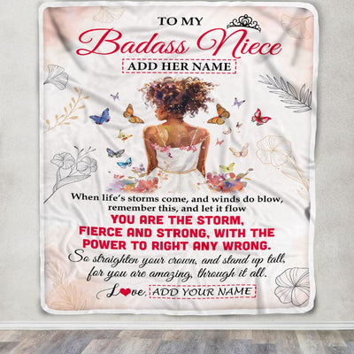 Personalized To My Badass Niece Blanket From Uncle Aunt Auntie Floral Butterfly African Afro Girl Niece Birthday Gifts Graduation Christmas Fleece Blanket | siriusteestore