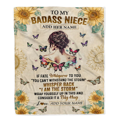 Personalized To My Badass Niece Blanket From Uncle Aunt Auntie I Am The Storm Niece Gifts Birthday Graduation Christmas Customized Fleece Throw Blanket | siriusteestore