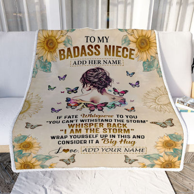 Personalized To My Badass Niece Blanket From Uncle Aunt Auntie I Am The Storm Niece Gifts Birthday Graduation Christmas Customized Fleece Throw Blanket | siriusteestore