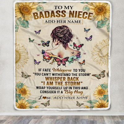 Personalized To My Badass Niece Blanket From Uncle Aunt Auntie I Am The Storm Niece Gifts Birthday Graduation Christmas Customized Fleece Throw Blanket | siriusteestore