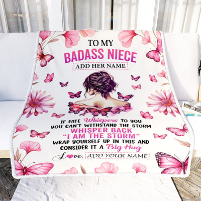 Personalized To My Badass Niece Blanket From Uncle Aunt I Am The Storm Inspirational Strong Women Niece Gifts Birthday Graduation Christmas Fleece Blanket Shirt & Hoodie | siriusteestore