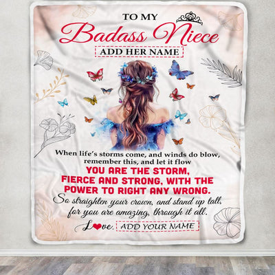 Personalized To My Badass Niece Blanlet From Aunt Auntie Uncle Floral Butterfly Niece Birthday Gifts Graduation Christmas Customized Fleece Throw Blanket | siriusteestore