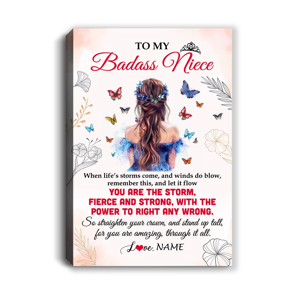 Personalized To My Badass Niece Canvas From Aunt Auntie Uncle Floral Butterfly Niece Birthday Gifts Graduation Christmas Custom Wall Art Print Framed Canvas | siriusteestore