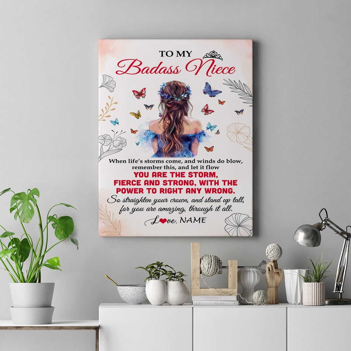 Personalized To My Badass Niece Canvas From Aunt Auntie Uncle Floral Butterfly Niece Birthday Gifts Graduation Christmas Custom Wall Art Print Framed Canvas | siriusteestore