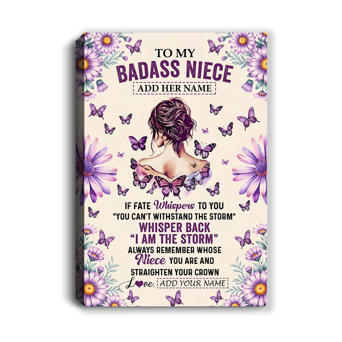 Personalized To My Badass Niece Canvas From Uncle Aunt Purple Butterfly I Am The Storm Niece Gifts Birthday Graduation Christmas Custom Wall Art Framed Canvas | siriusteestore