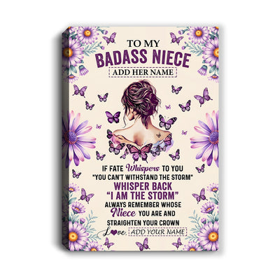 Personalized To My Badass Niece Canvas From Uncle Aunt Purple Butterfly I Am The Storm Niece Gifts Birthday Graduation Christmas Custom Wall Art Framed Canvas | siriusteestore