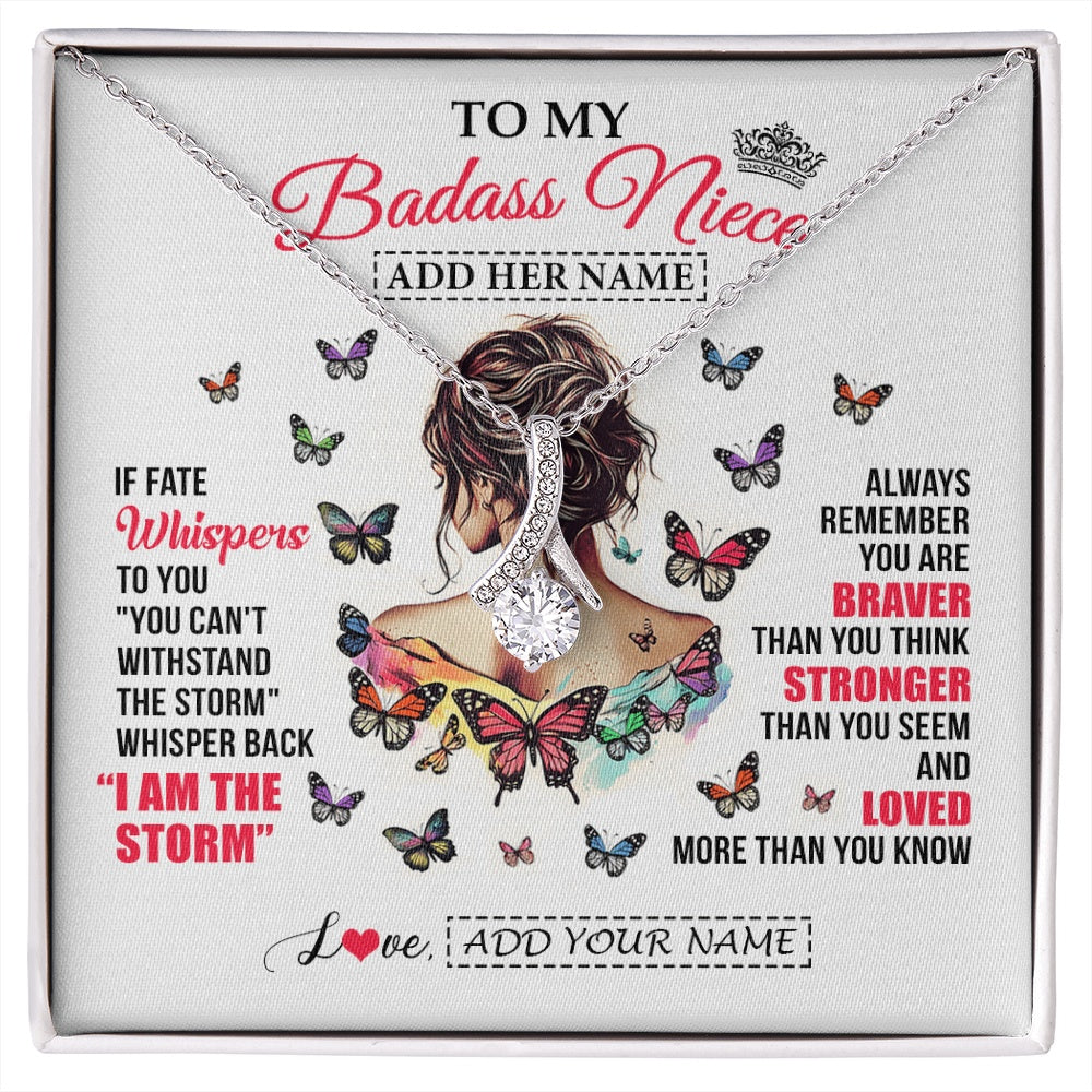 Alluring Beauty Necklace 14K White Gold Finish | 1 | Personalized To My Badass Niece From Uncle Aunt Auntie Necklace I Am The Storm Niece Gifts Birthday Graduation Christmas Custom Gift Box Message Card | https://siriusteestore.