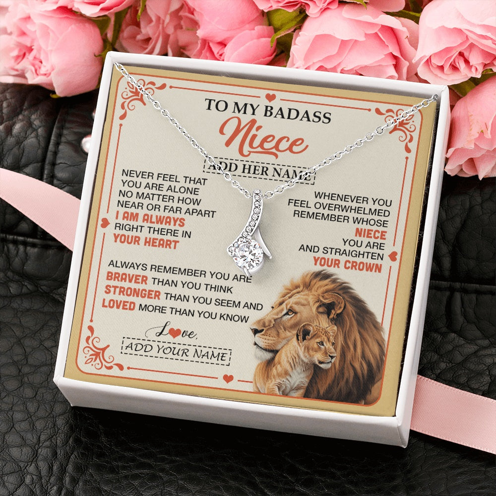 Alluring Beauty Necklace 14K White Gold Finish | 2 | Personalized To My Badass Niece Gifts From Aunt Uncle Necklace Lion Jewelry Gifts Present Ideas For Niece Birthday Graduation Christmas Gift Box Message Card | https://siriusteestore.