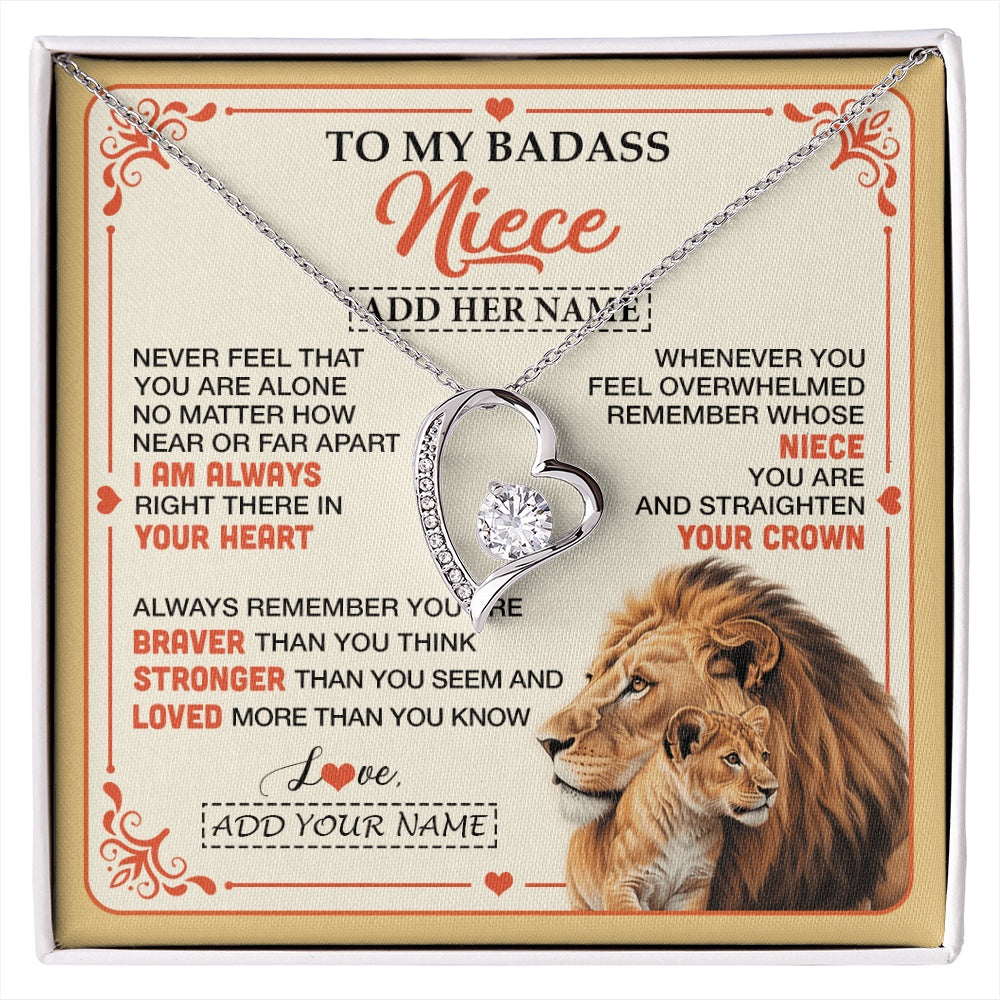 Forever Love Necklace 14K White Gold Finish | 1 | Personalized To My Badass Niece Gifts From Aunt Uncle Necklace Lion Jewelry Gifts Present Ideas For Niece Birthday Graduation Christmas Gift Box Message Card | https://siriusteestore.